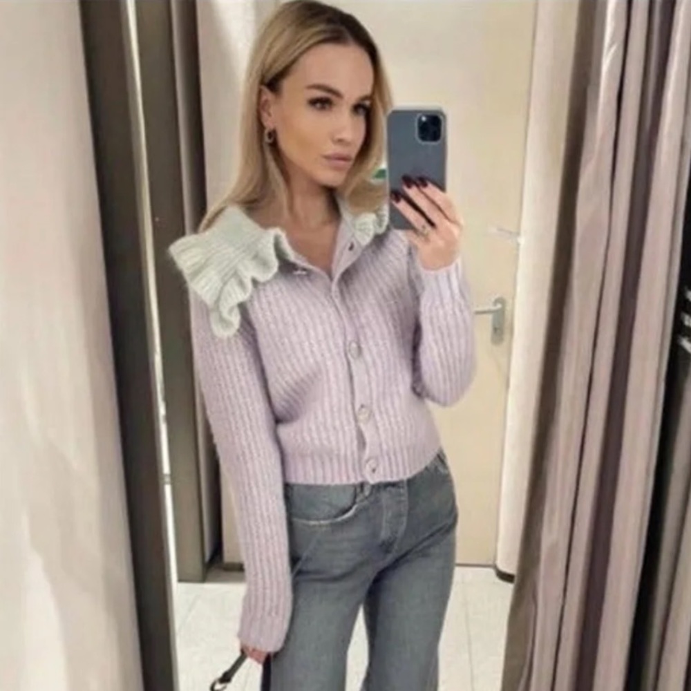 LAST 1!🔥ZARA COMBINATION BIB COLLAR KNIT CARDIGAN - Picture 5 of 16